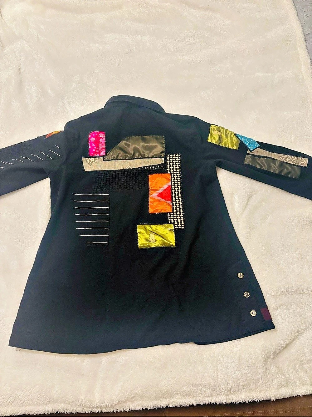 John Mark Abstract Patchwork Button Down Top - Picture 2 of 5